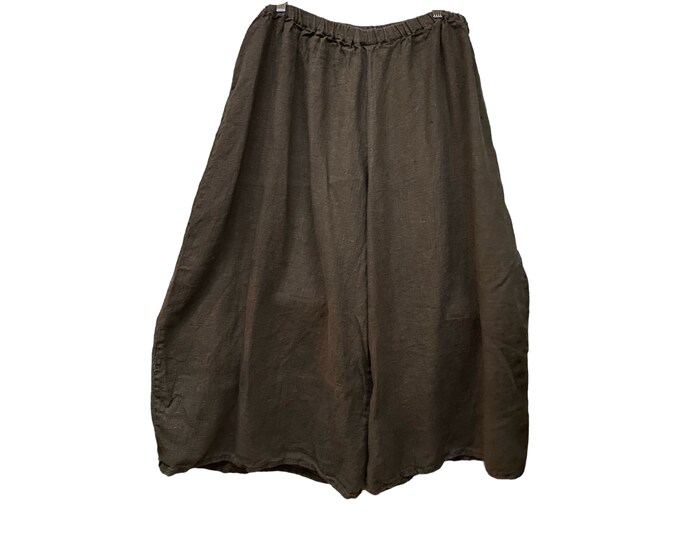 Sarah Clemens Wide-Leg Crop Pant -XL- Dark Brown Linen