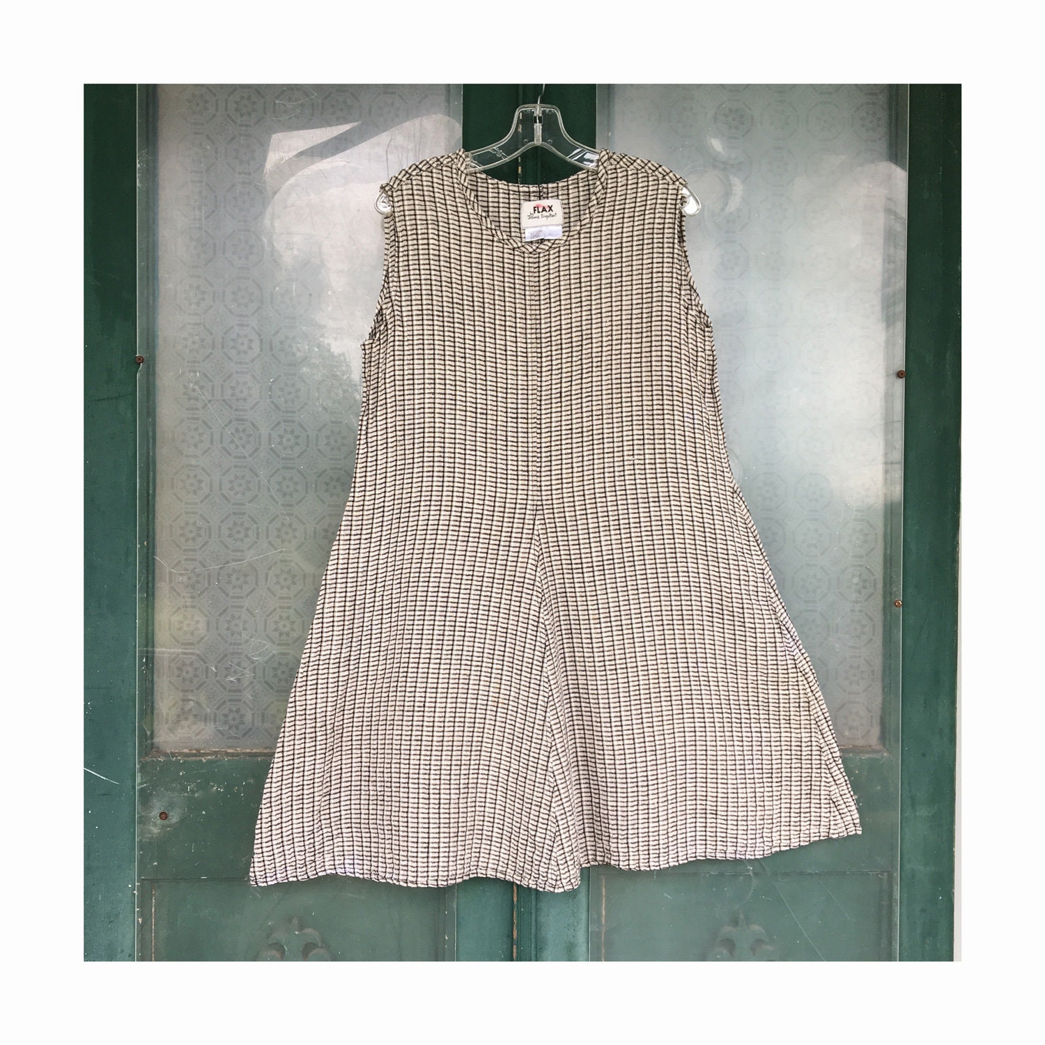 FLAX Engelheart Soleil 1998 Sleeveless Dress -L- Neutral Plaid Linen ...