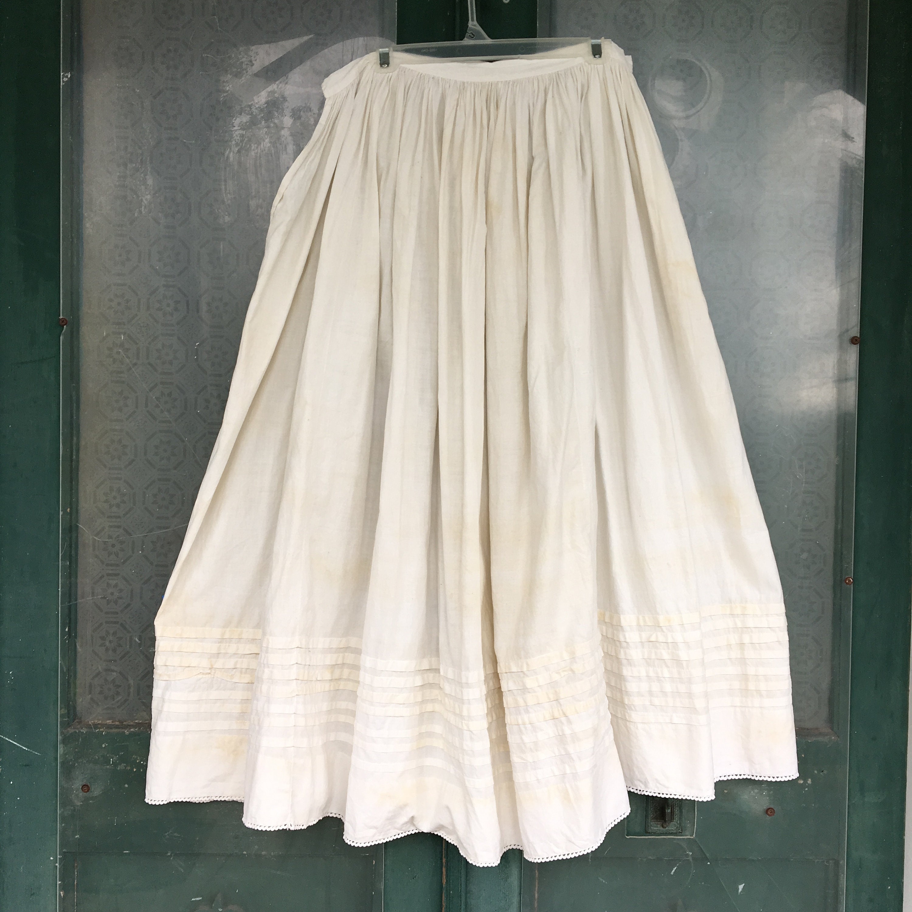 Vintage White Cotton Petticoat Long Slip with Crocheted Trim