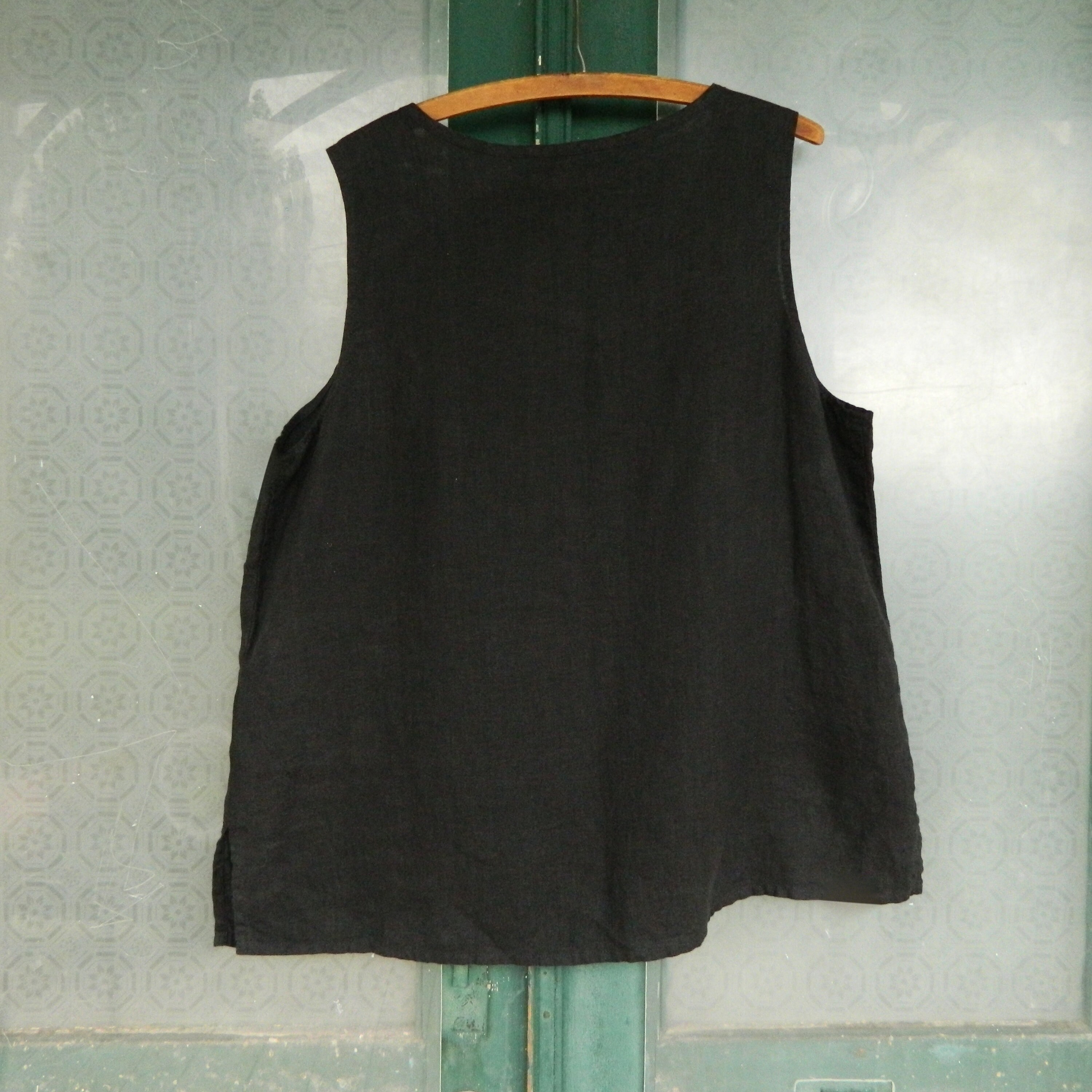 FLAX Tank Top -L- Black Medium Weight Linen