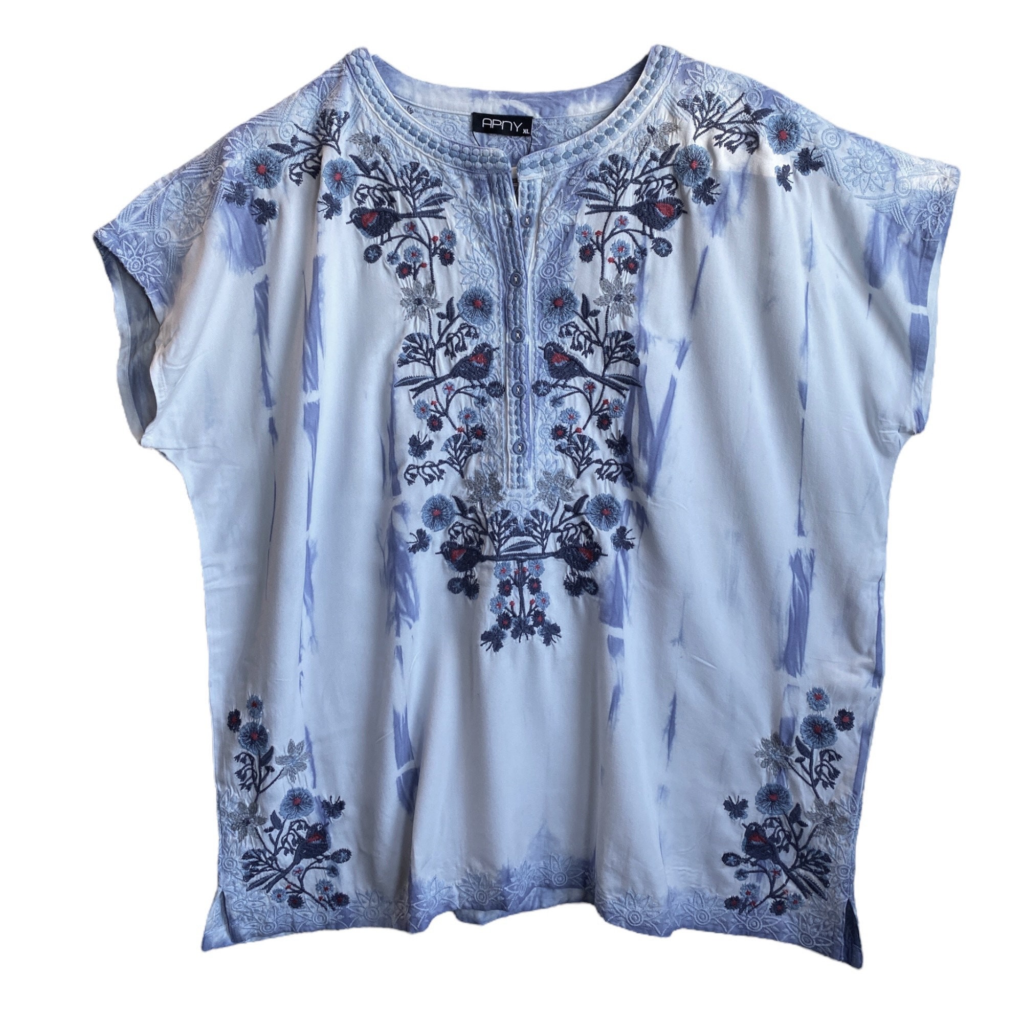 APNY Embroidered Peasant Blouse XL White Viscose NWT