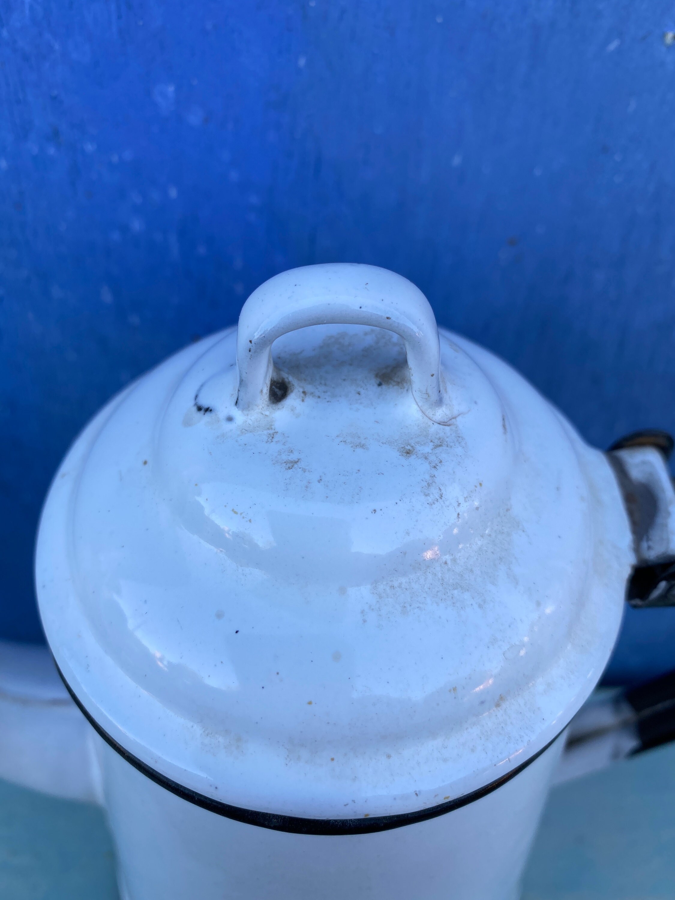 Vintage Enamelware Coffee Pot with Hinged Lid