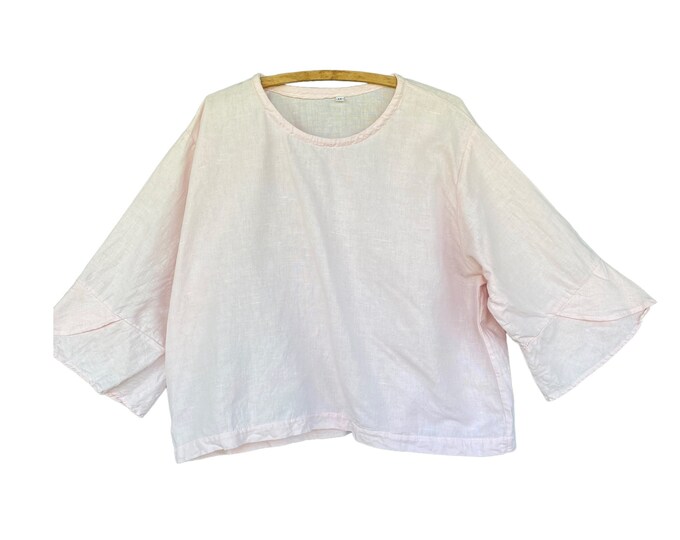 MaxEquations Linen Cropped Pullover Blouse -M- Pale Pink