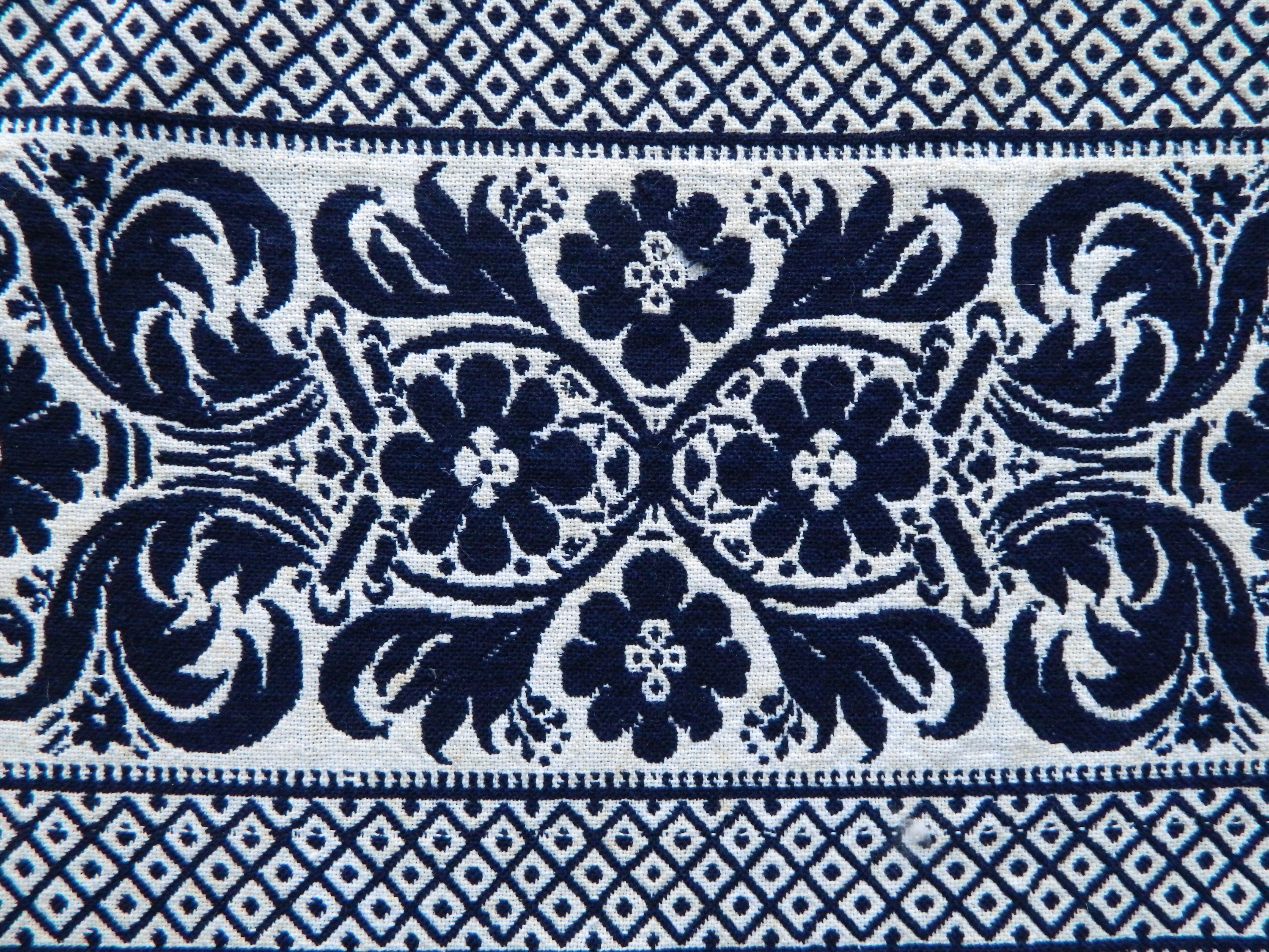 Vintage Blue and White Coverlet Remnant 84 x 11