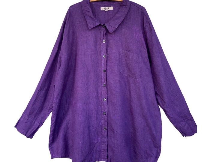 FLAX Long Sleeve Shirt -2G/2X- Dark Violet Linen