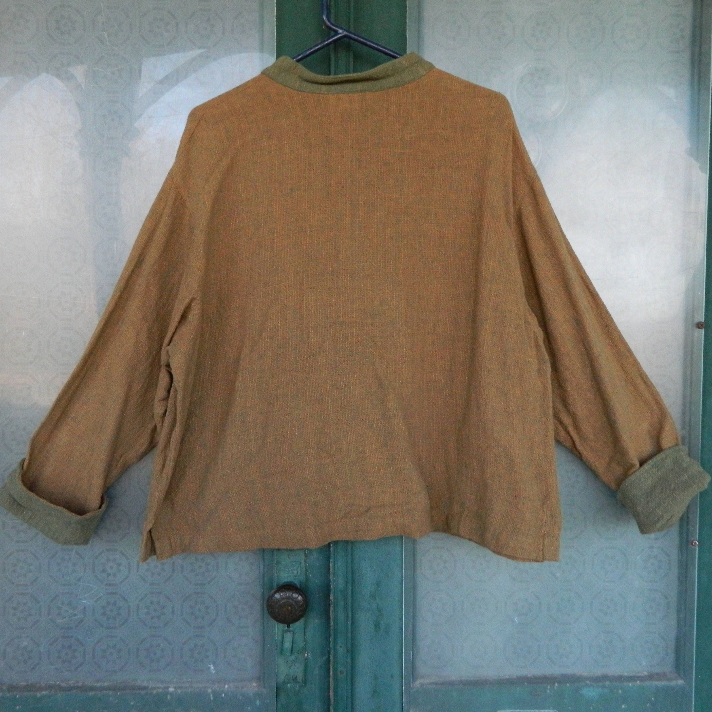 Sangam Boho Homespun Jacket -XL- Brown/Green Cotton Weave