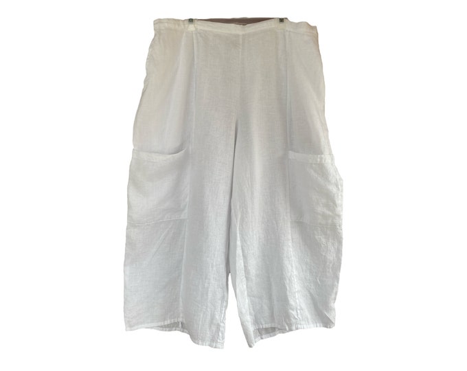 FLAX Wide Leg Crop Pant -2G/2X- White Linen NWT