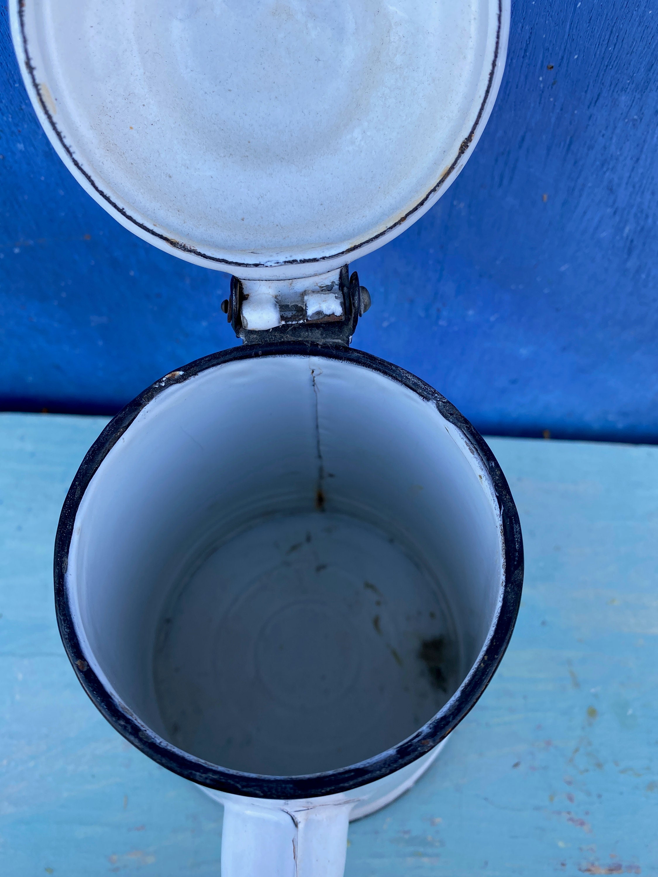 Vintage Enamelware Coffee Pot with Hinged Lid