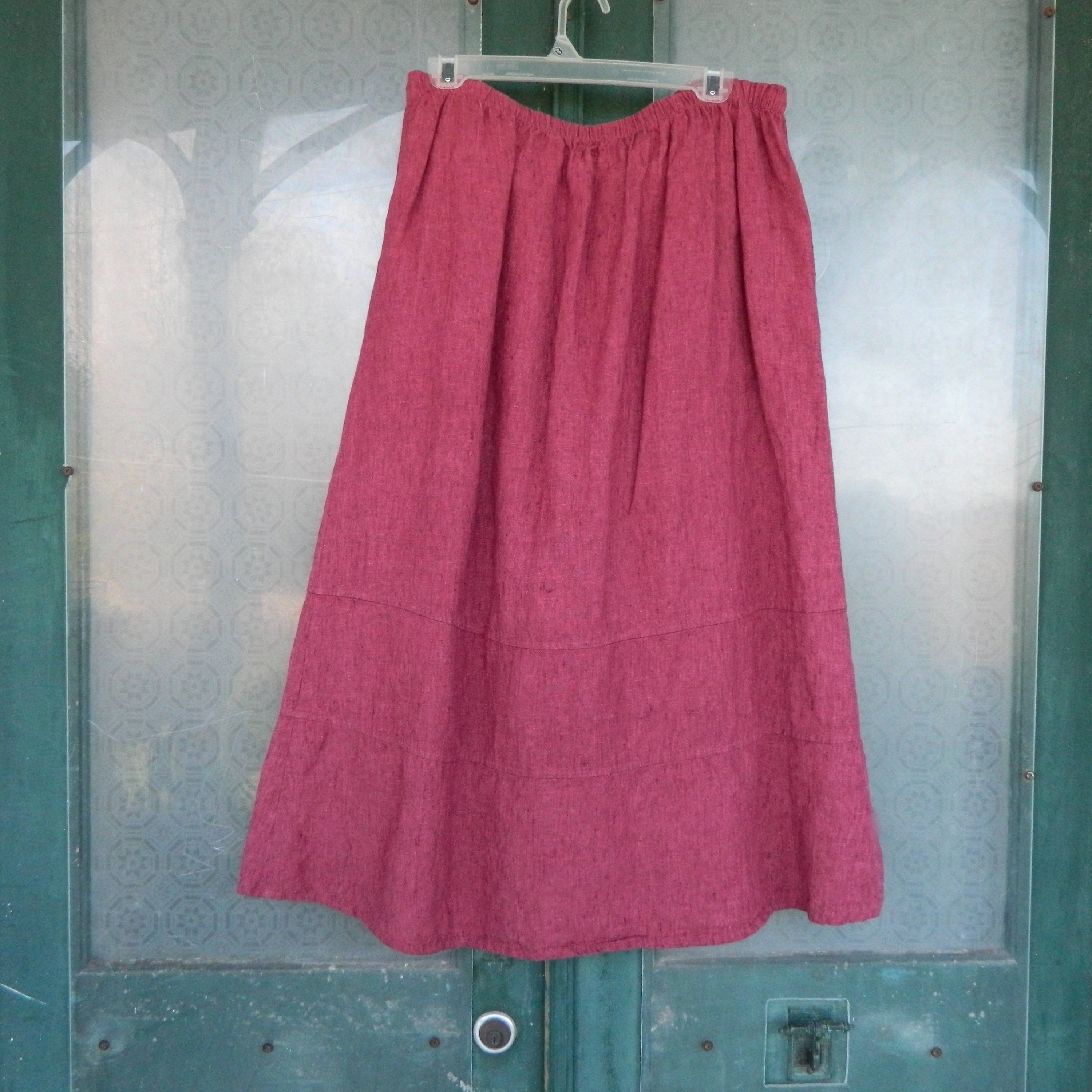 FLAX Designs A-line Skirt -M- Yarn-Dyed Magenta Linen
