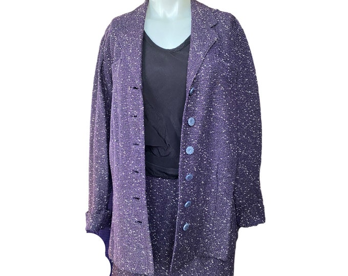 Vintage 1950s Purple Tweed Jacket and Skirt Suit -M-