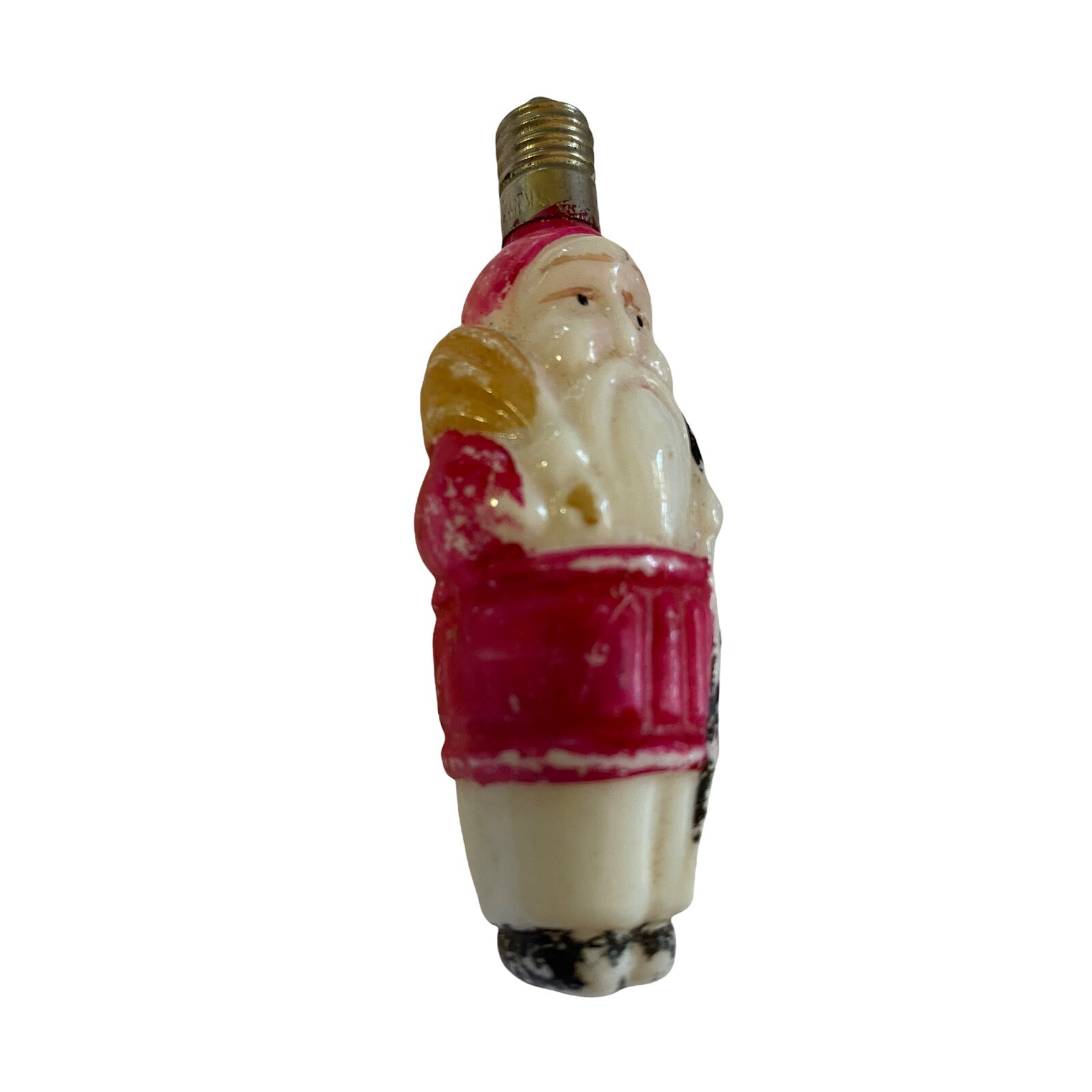 Figural Christmas Light Bulb St Nicholas Santa Vintage Milk Glass