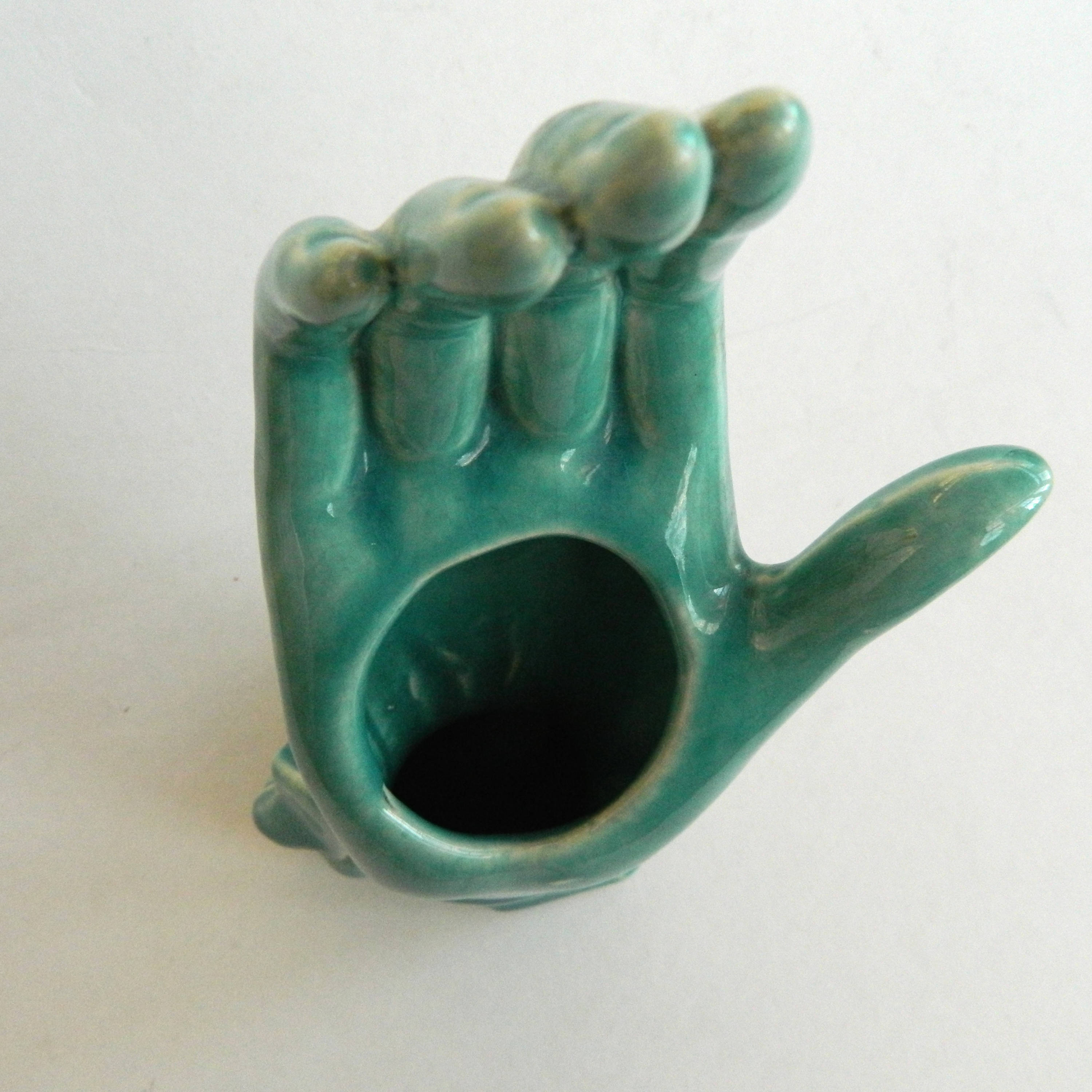 Vintage Nelson McCoy Green Hand Vase