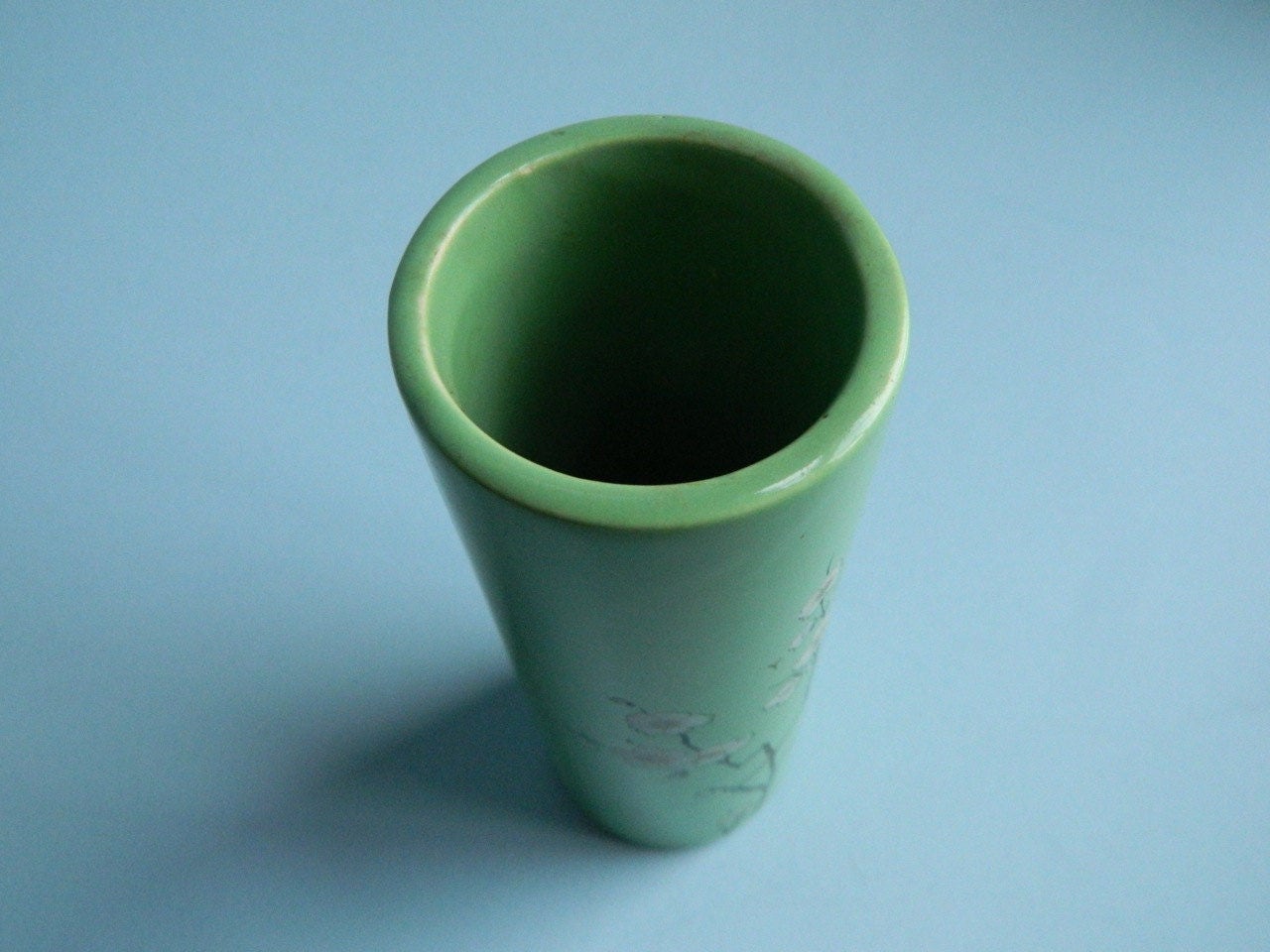 Vintage McCoy Green Vase with Apple Blossoms