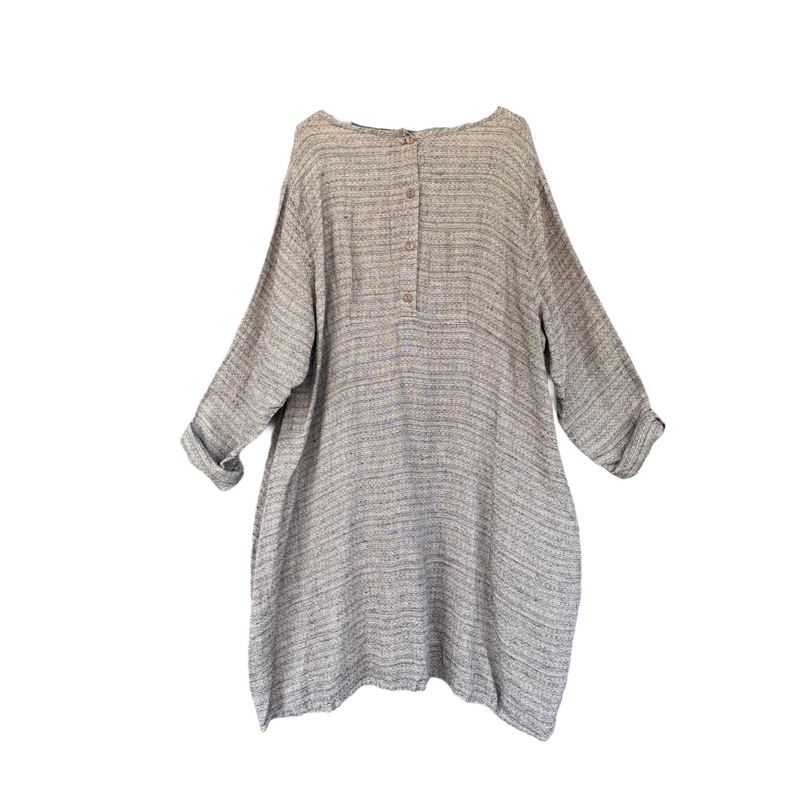 FLAX Long Sleeve Dress -2G/2X- Natural/Black Linen NWT