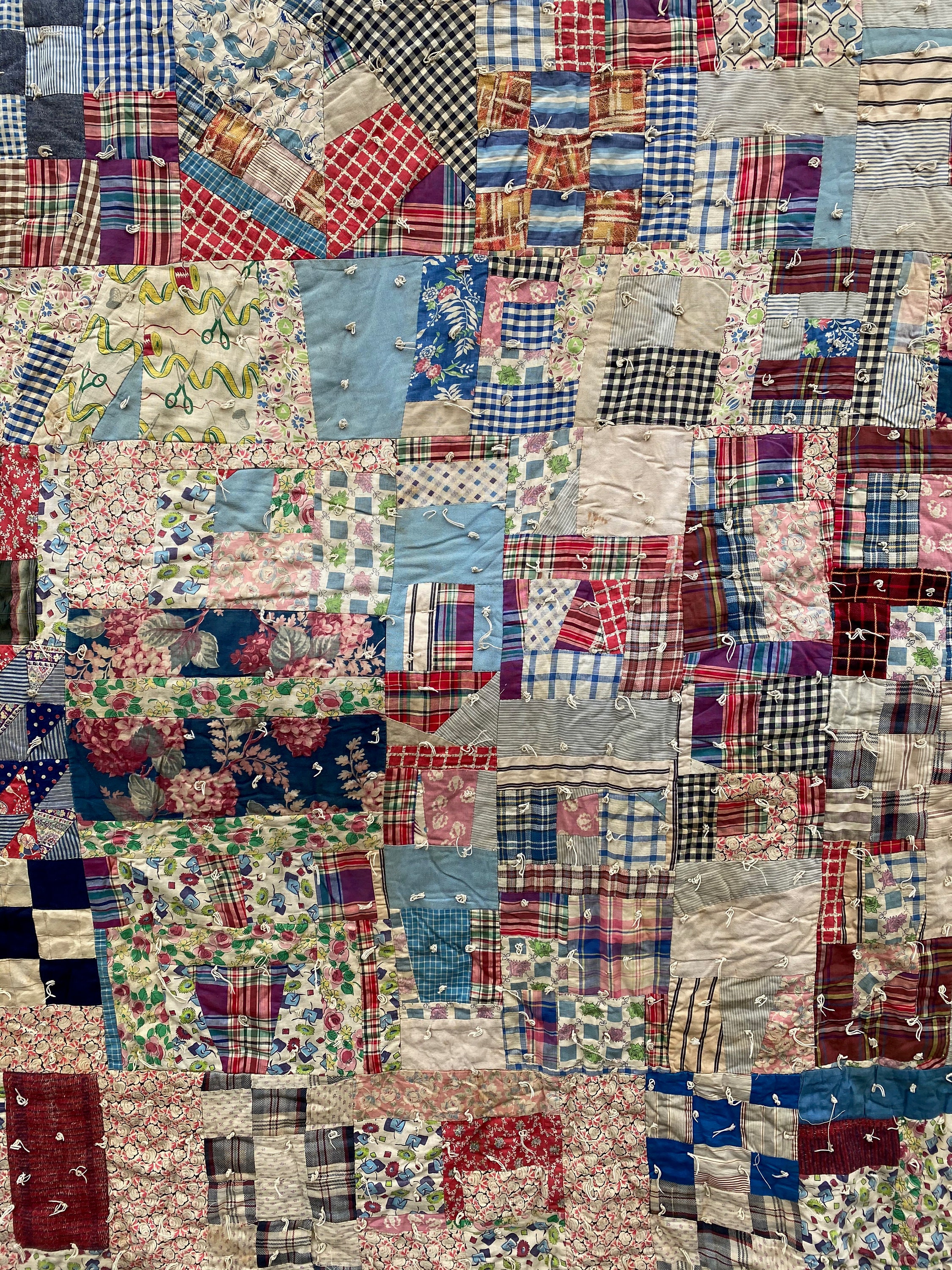Colorful Vintage Tied Quilt 86 x 70
