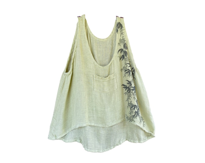 MaxEquations Artwear Pinafore Smock Top -OS- Lime Gauze Linen