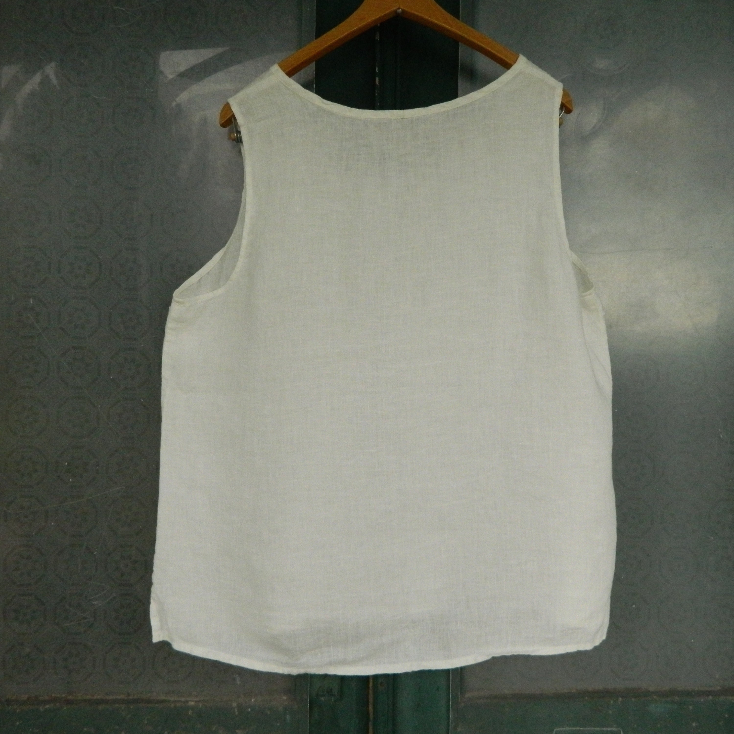 FLAX Tank Top -L- White Medium Weight Linen