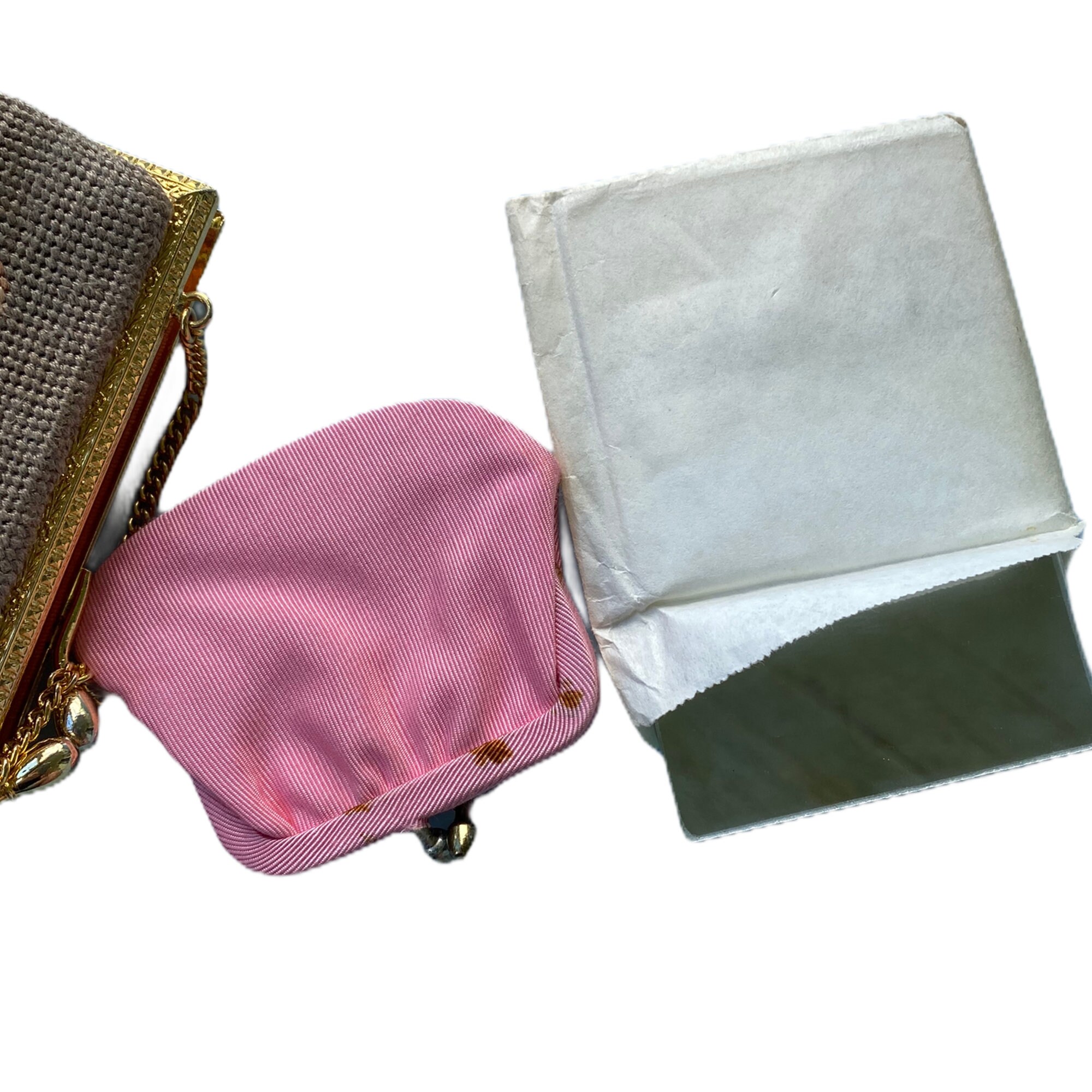 Vintage Needlepoint Purse with Coin Purse and Mirror