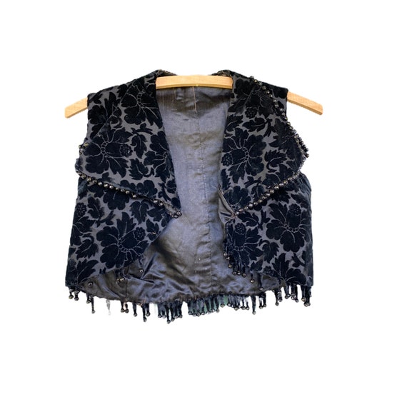 Victorian Cropped Floral Velvet Beaded Vest