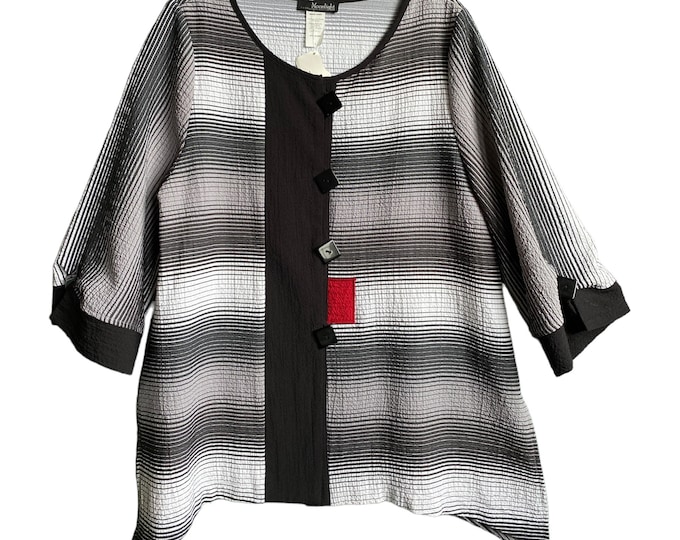 Moonlight Striped Jacket -S- Black Gray White Red Rayon Blend NWT