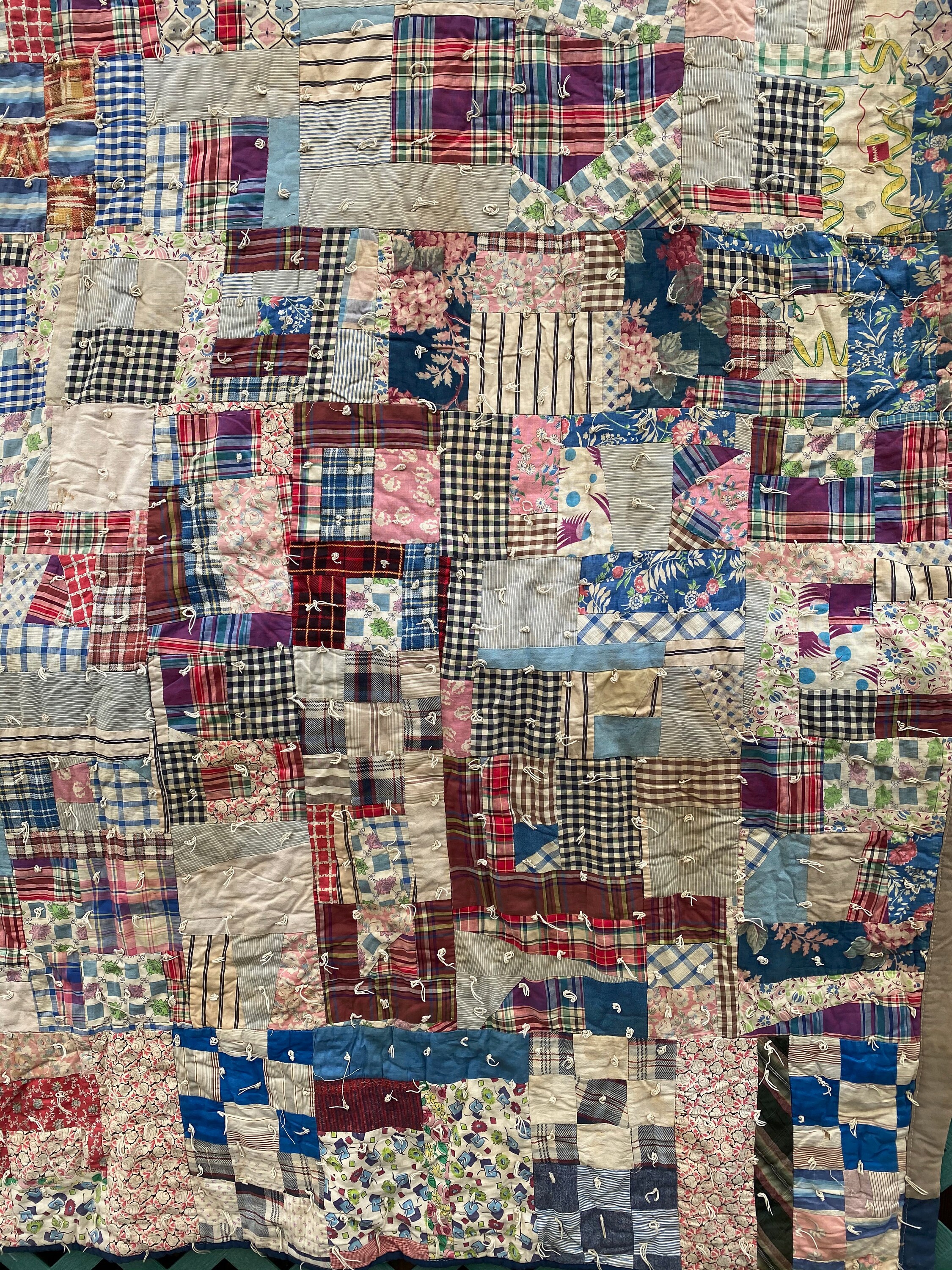 Colorful Vintage Tied Quilt 86 x 70