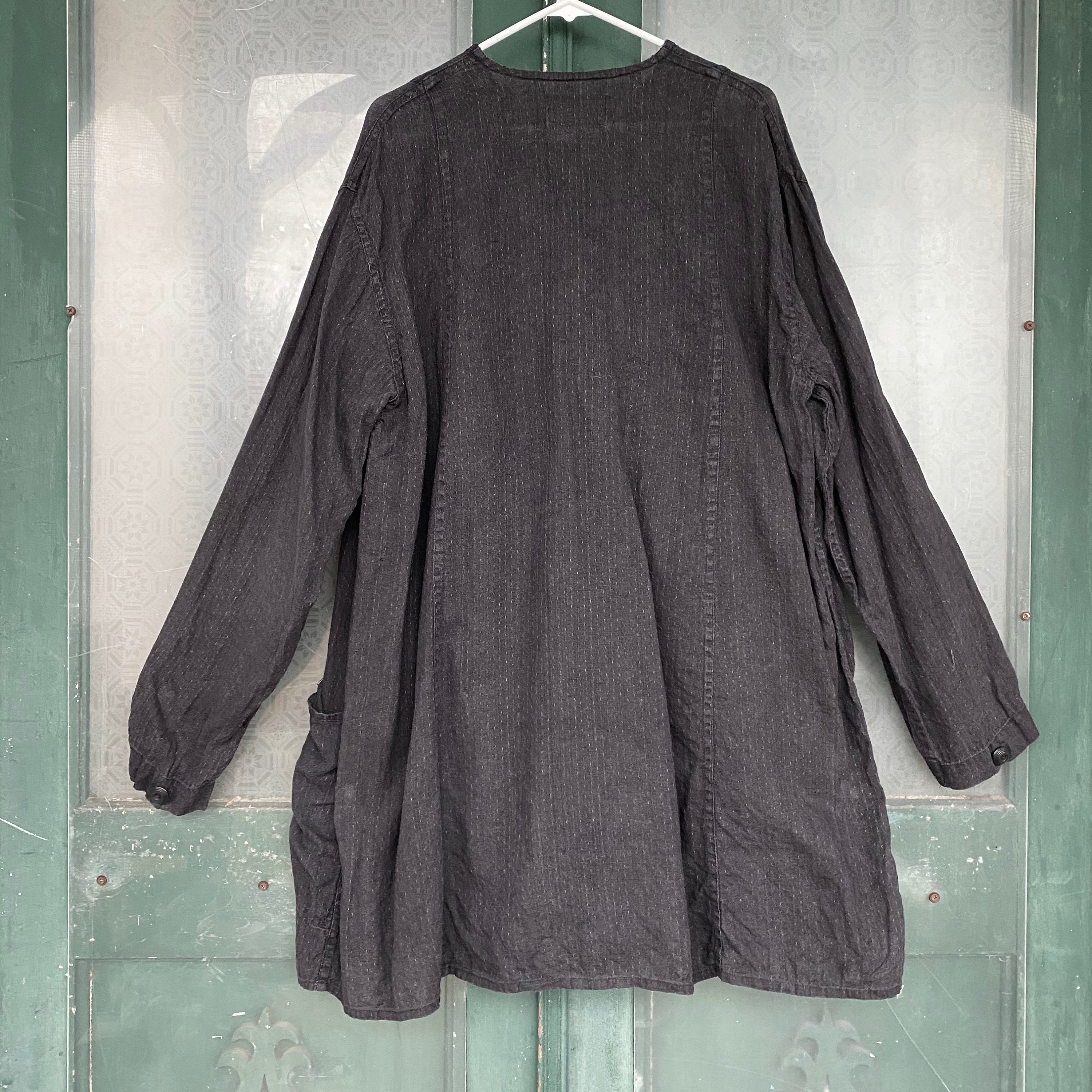 FLAX Engelhart Vintage 2002 Altered Artist Smock -L- Faded Black Fleck ...