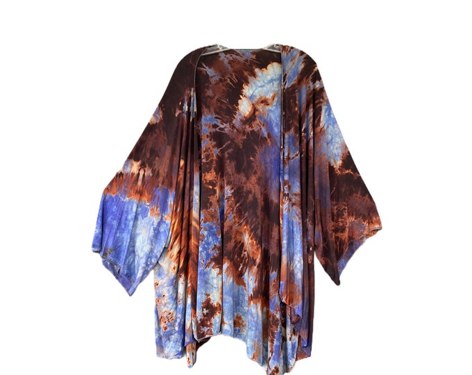 Blue Fish Kimono Jacket -O/S- Blue and Brown Tie Dye