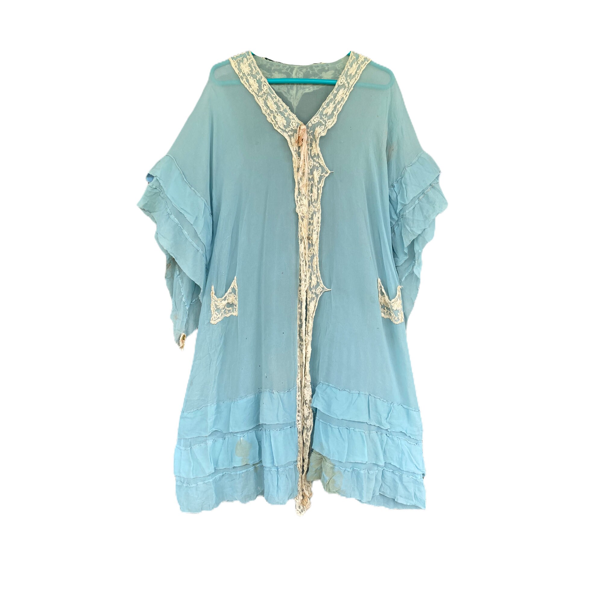 Vintage 1920s Sky Blue Crepe Peignoir AS IS