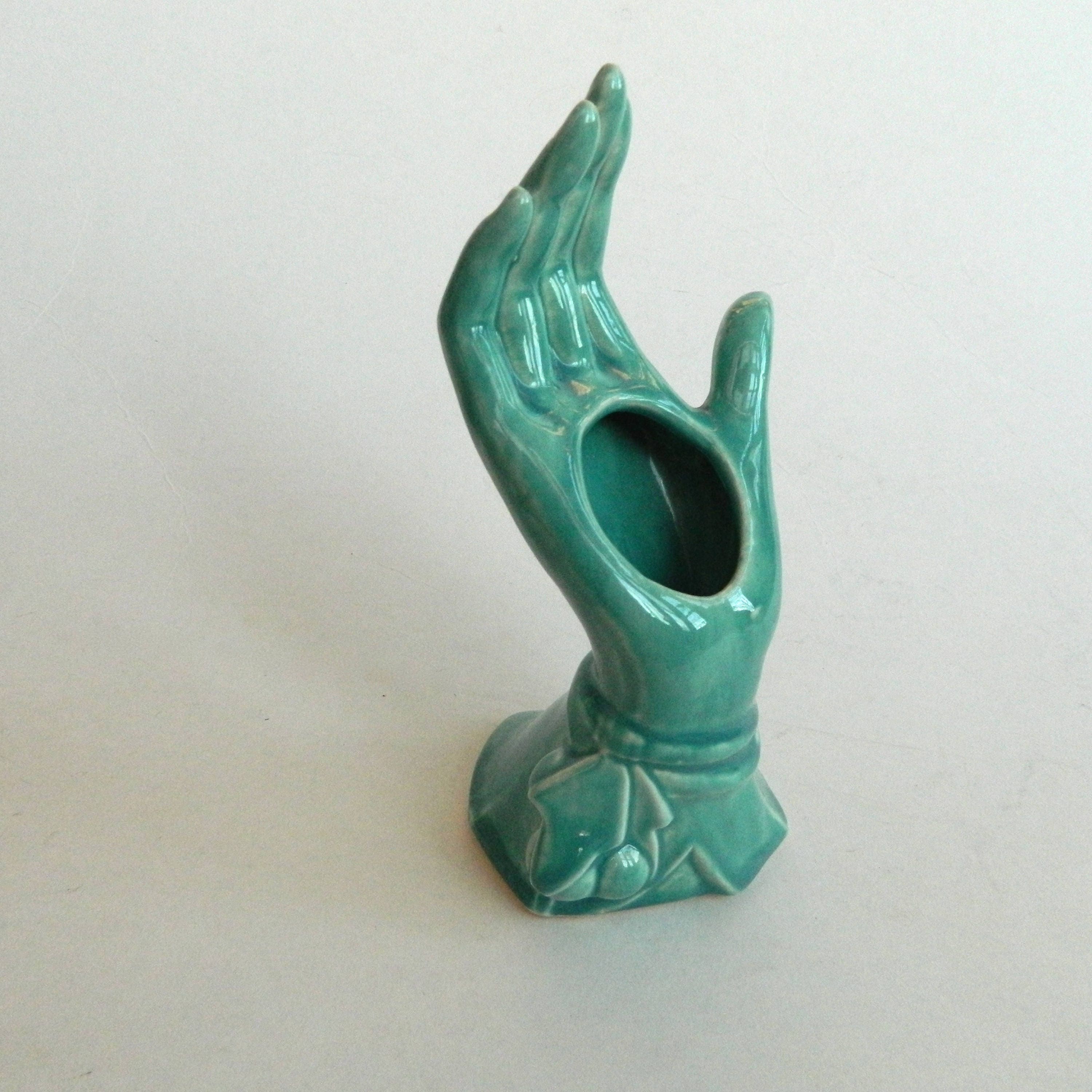 Vintage Nelson McCoy Green Hand Vase