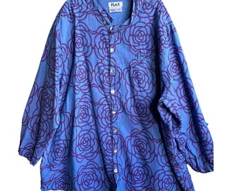 FLAX Designs Bold 2007 Newcomer Shirt -3G/3X-  Bright Blue Floral Linen