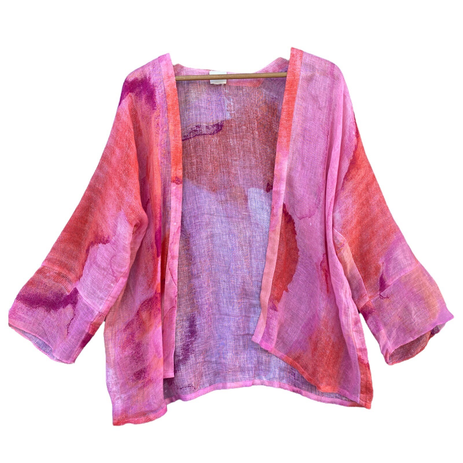 Chico's MultiPink OpenFront Gauze Linen Jacket L