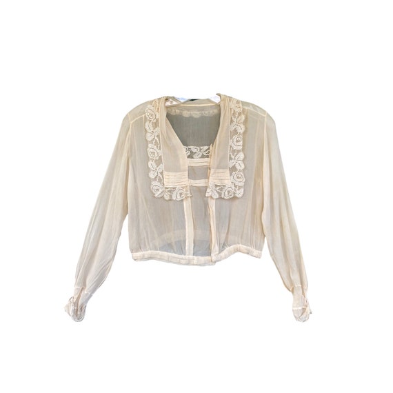 Edwardian Silk Crepe Blouse with Lace Scarf Collar