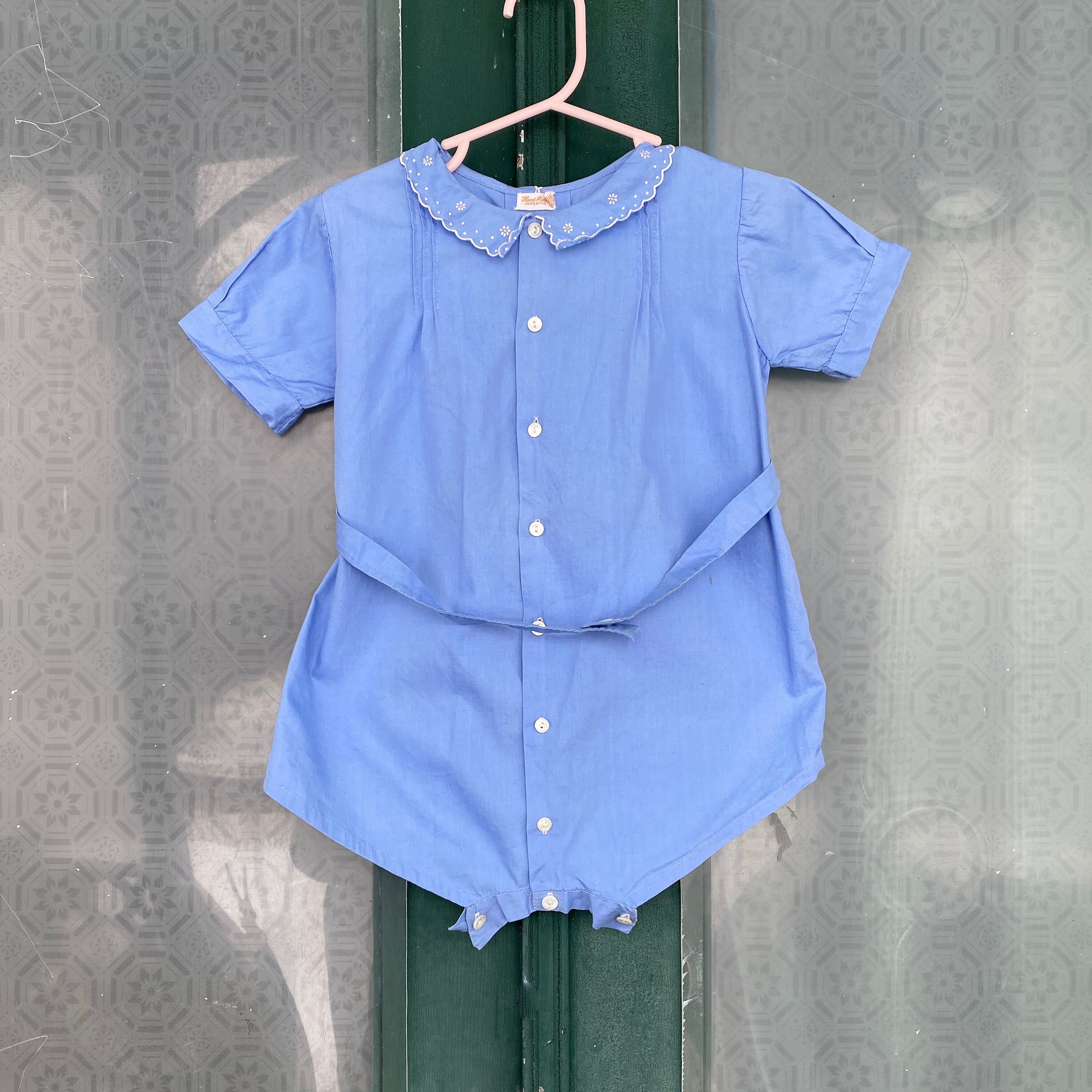 Vintage Child's Cotton Romper with Scalloped Peter Pan Collar