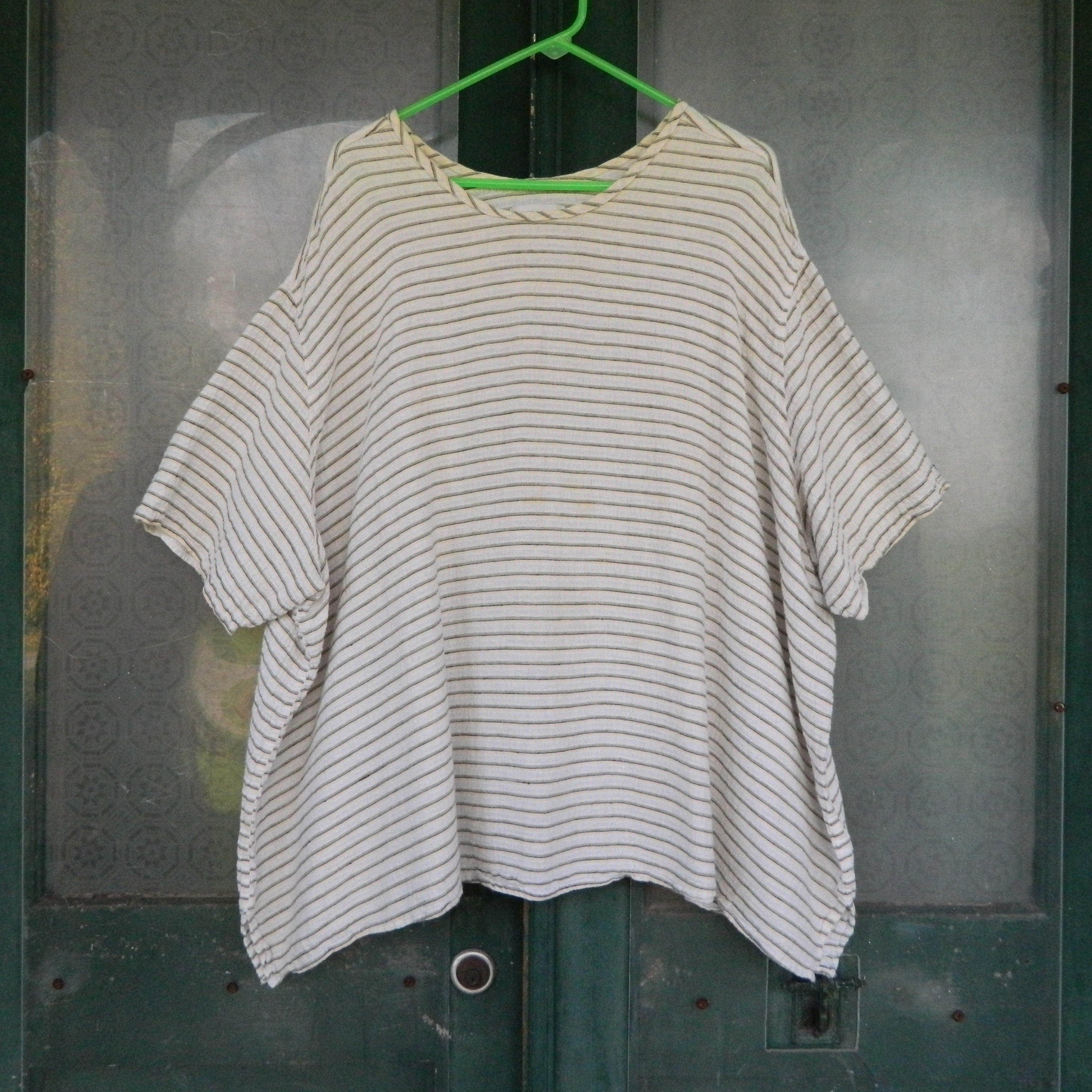 FLAX Engelhart Basic ShortSleeve Tee 2G/2X White Stripe Seersucker Linen