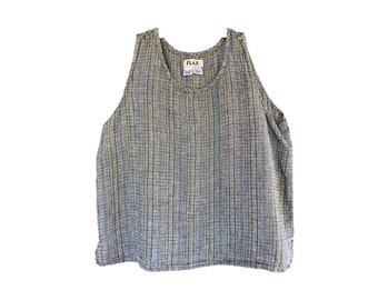 FLAX Transitional 2008 Tank -L- Yarn-Dyed Blue/Green City Lights Linen Weave