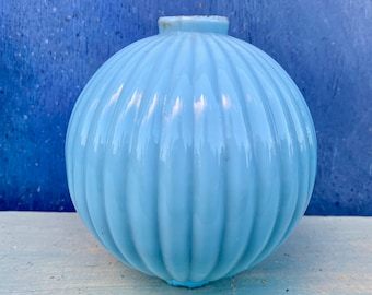 Antique Blue Milk Glass Pleated Ribbed Lightning Rod Globe Ball