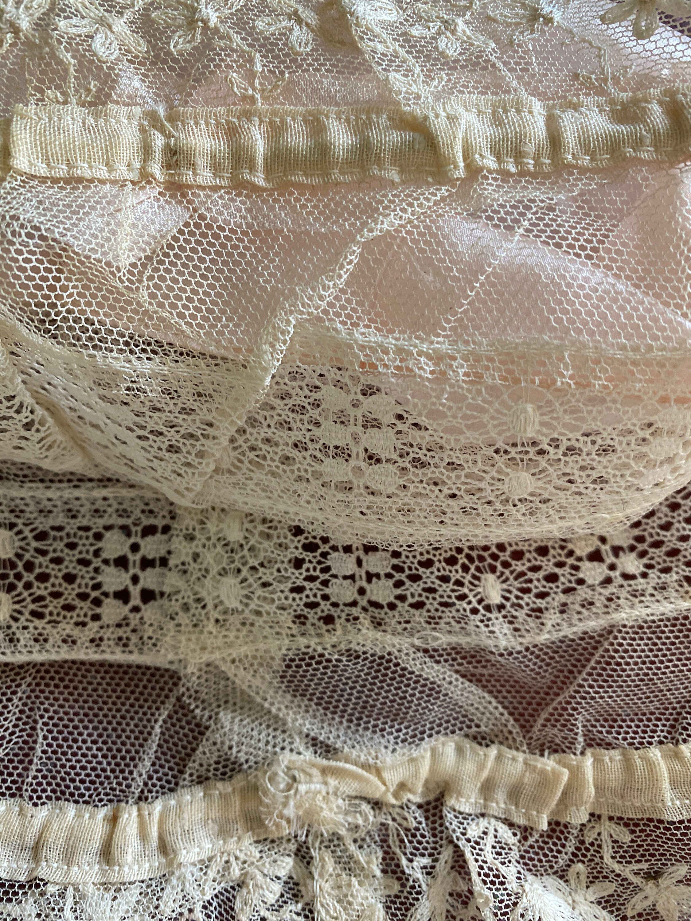 Victorian Pink Silk Satin and Lace Night Cap