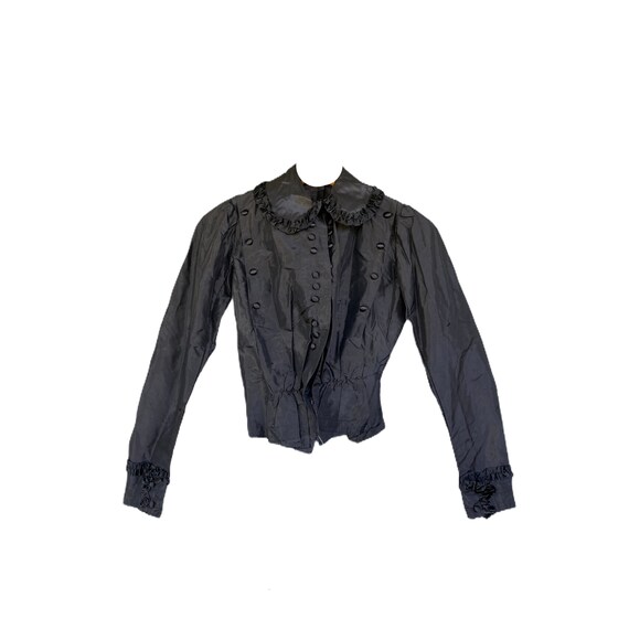 Victorian Black Shirtwaist Blouse with Ruffle Trim