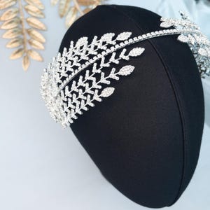 Silver Crystal Bridal Headpiece, Lydia Leaf Crown, Greek Goddess Wedding Hair Accessory