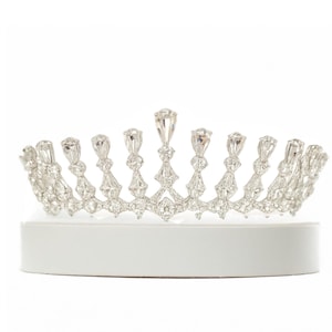 Luxury Crystal Bridal Tiara, Statement Wedding Crown, Silver Rhinestone Headpiece for Brides