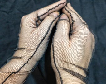 Zwarte tulehandschoenen met naden – doorschijnende lange mesh-handschoenen voor bruiloften en feesten