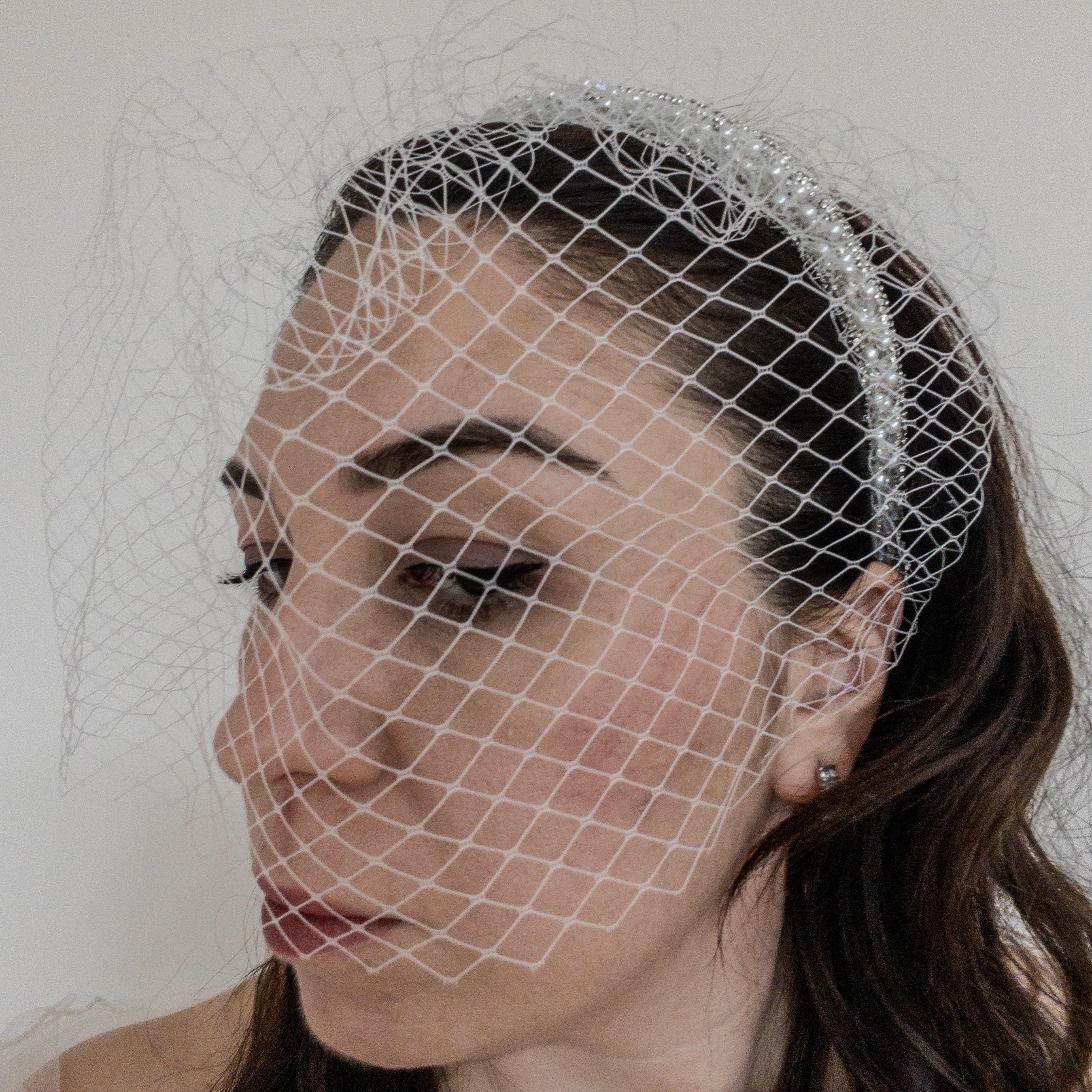 Bandeau De Mariée Avec Perles & Voile - Accessoire Mariage Blanc - Élégant Pour La Tête