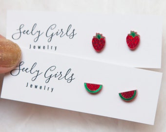 Fruit Earrings - Strawberry Watermelon Earrings... Little Girl Earrings.. Summer Earrings.. Small.. Toddler .. Stud Earring Set.. Child Gift