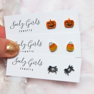 Halloween Earrings Set Stud.. Little Girl Acrylic Earrings. Small Hypoallergenic Titanium. Dainty Earrings. Holiday Candy Corn. Minimalist