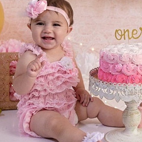 Birthday Cake Smash Outfit Girl Lavender Lace Romper Headband Etsy