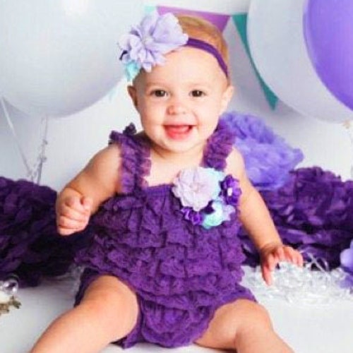 Baby Floral Romper Set Cake Smash Outfit Girl Purple Lace Etsy