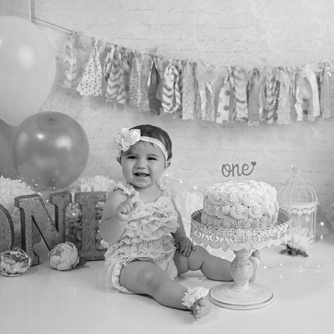Birthday Cake Smash Outfit Girl Lavender Lace Romper Headband Etsy