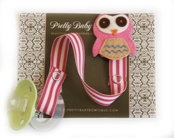 Clearance Pink Owl Pacifier Clip - Owl Pacifier Clip - Binky Saver - Hot Pink (PO)