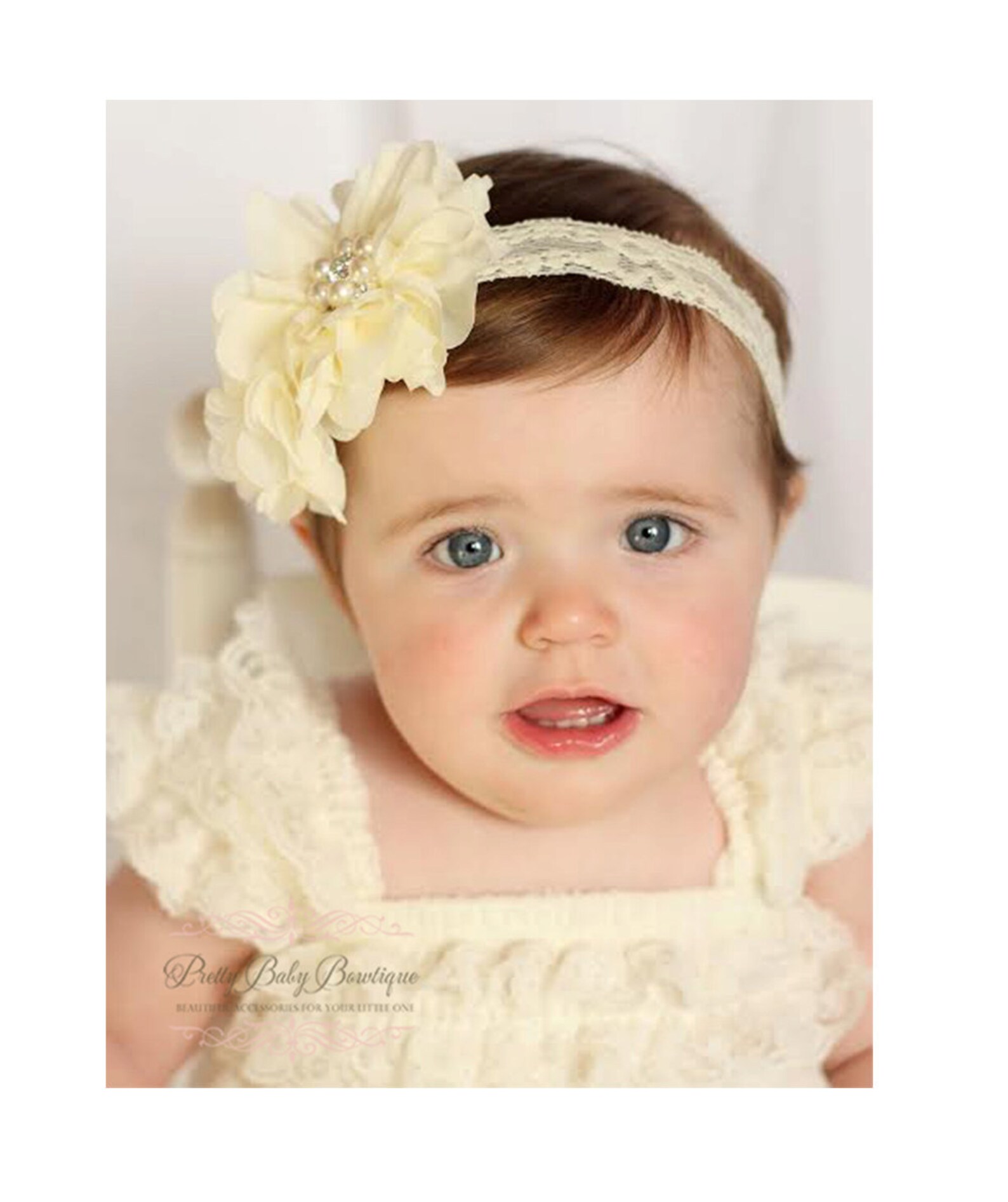Baby Christening Headband Baptism Cream Flower Headband Etsy