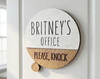 Personalisiertes Sichtschutzschild fürs Homeoffice. Türgriff für die Homeoffice-Tür mit Status-Schild.